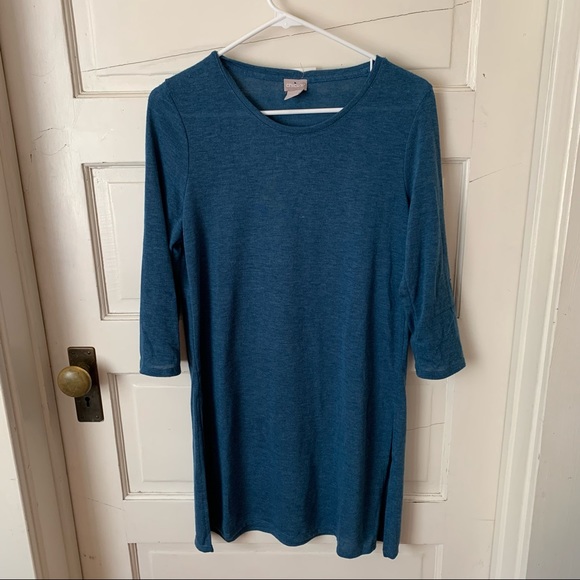 Chico Teal Blue Tunic Slits at Hips 3/4 Sleeve High Neck Long Light Sweater - Picture 4 of 11